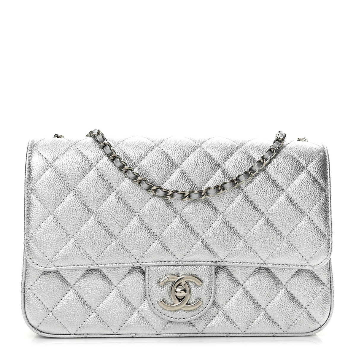 Metallic Caviar Quilted Medium CC Slide Flap Silver