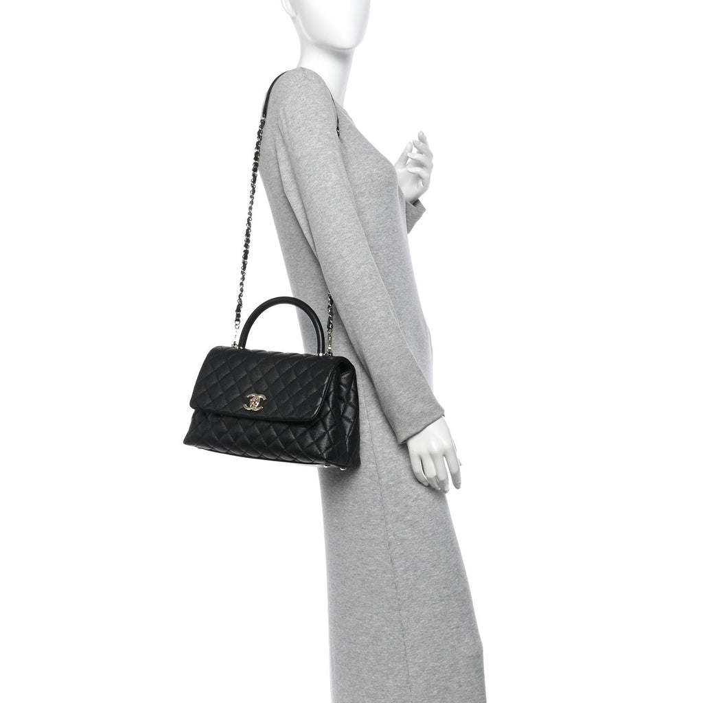 Caviar Quilted Small Coco Handle Flap Black