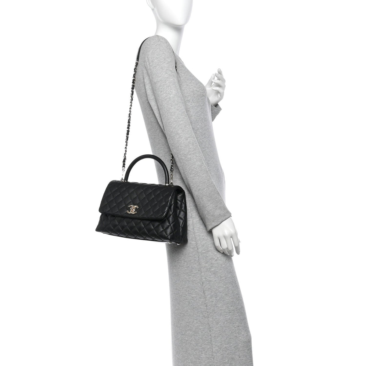 Caviar Quilted Small Coco Handle Flap Black