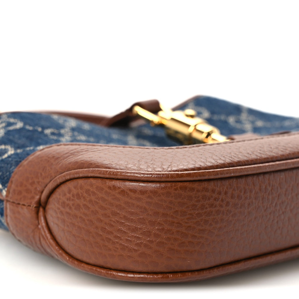New Denim GG Monogram Calfskin Mini Jackie 1961 Hobo Blue Tea Cuir