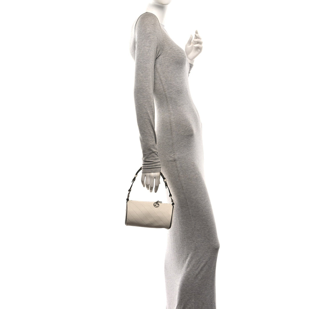 Sakai Be Green Calfskin Diagonal Stitched Mini Blondie Barrel Shoulder Bag Mystic White