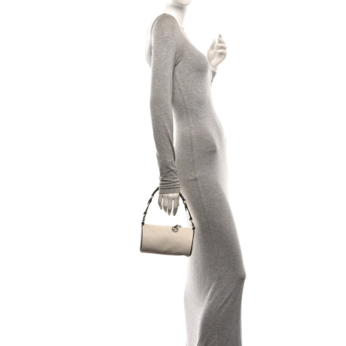 Sakai Be Green Calfskin Diagonal Stitched Mini Blondie Barrel Shoulder Bag Mystic White