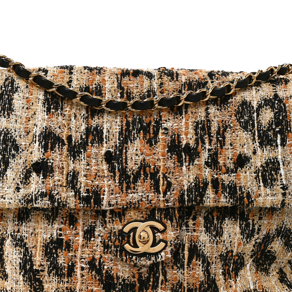 Tweed Mixed Fibers Leopard Print Souplissimo Maxi Flap Brown Black White
