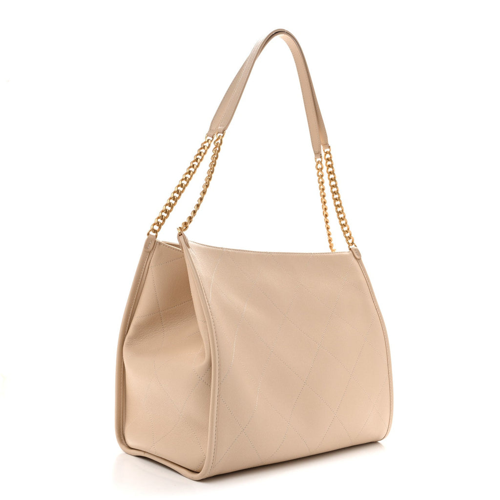 Caviar Stitched Pocket CC Large Tote Beige