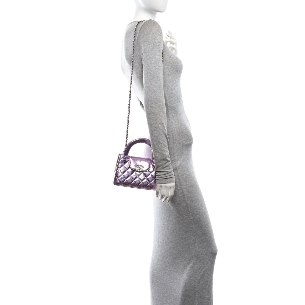 Metallic Aged Calfskin Quilted Nano Kelly Shopper Pink