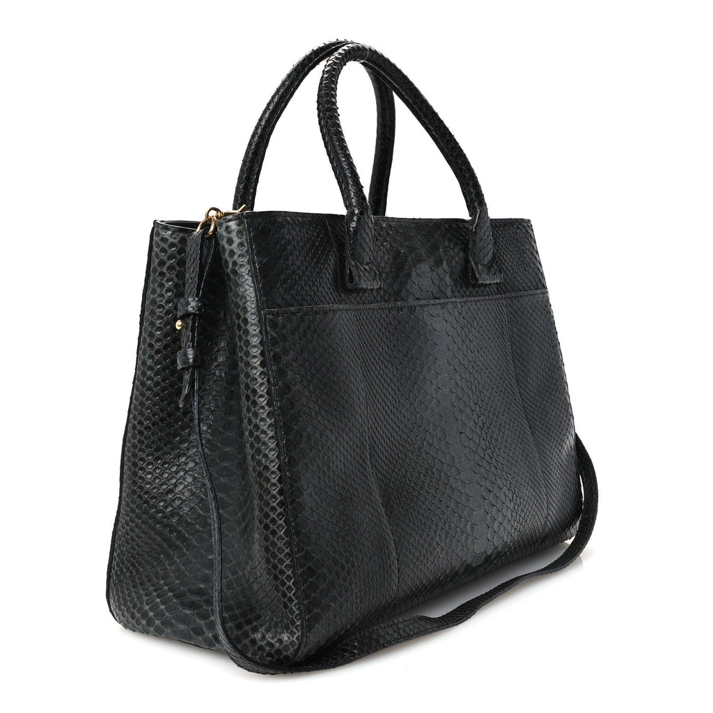 Snakeskin  Medium Executive Cerf Shopper Tote Black