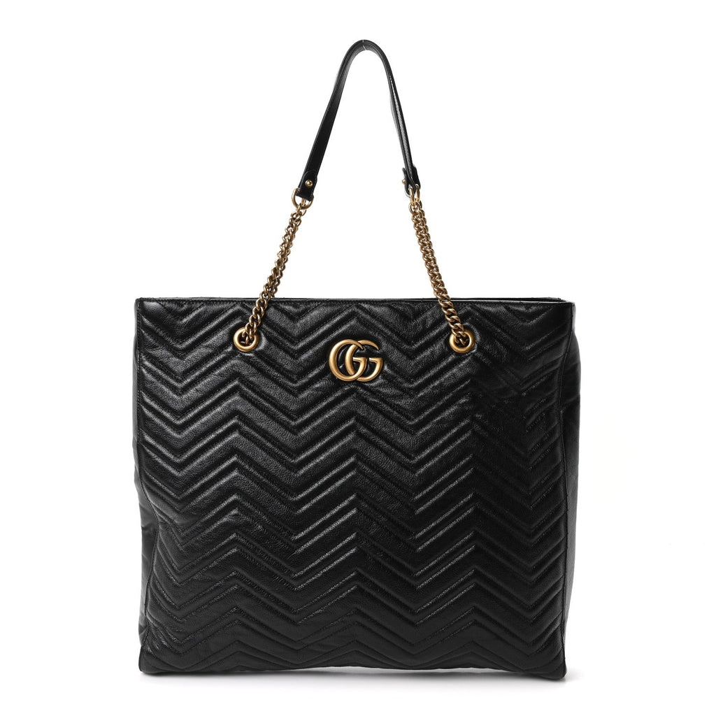 Azalea Calfskin Matelasse Large GG Marmont Slim Tote Black
