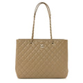 Caviar Quilted Large Shopping Tote Beige