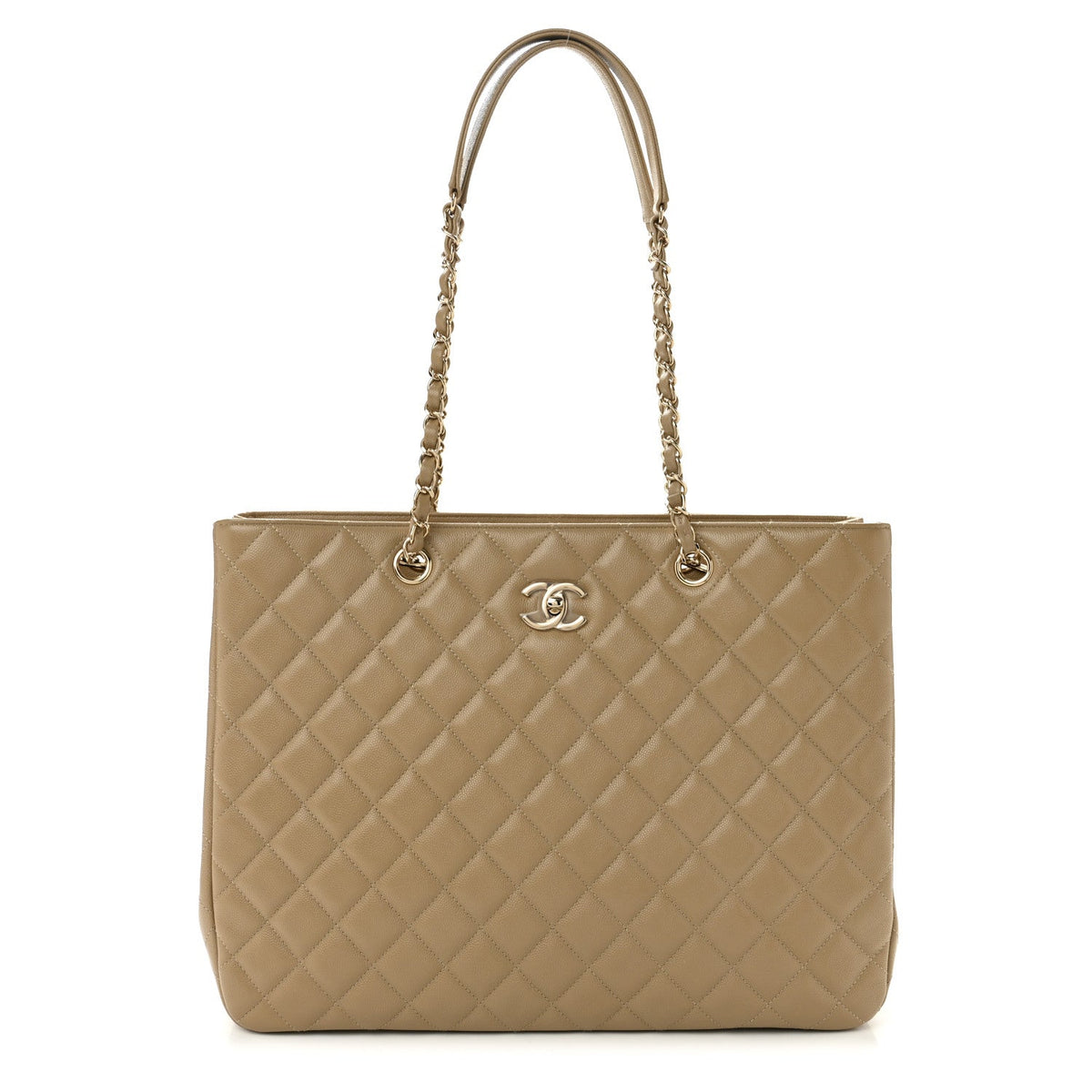 Caviar Quilted Large Shopping Tote Beige