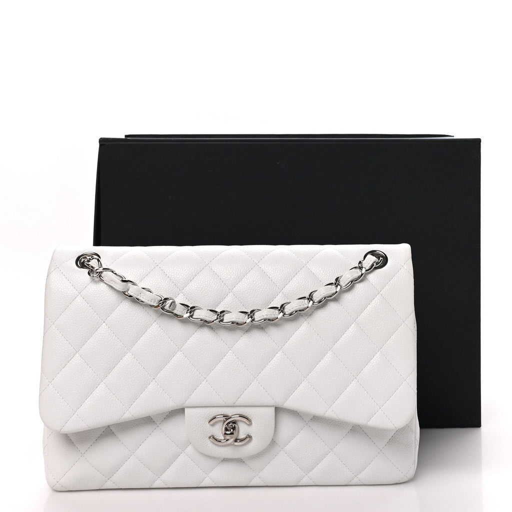 Caviar Quilted Jumbo Double Flap White