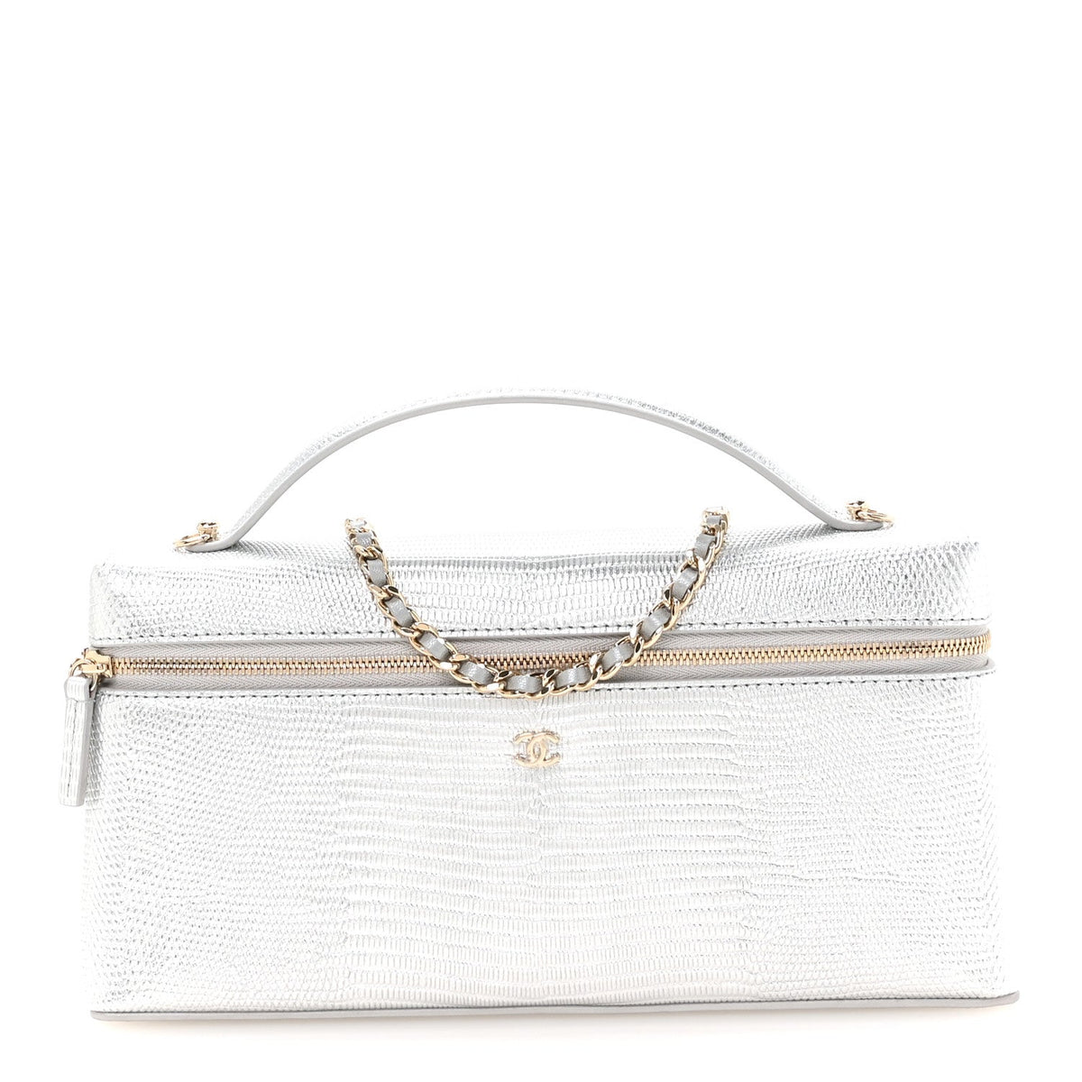 Lizard Embossed Calfskin Exoticoco Long Vanity With Chain Silvery