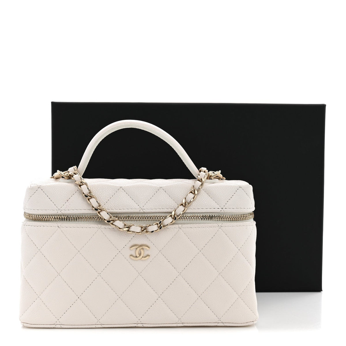 Caviar Quilted Top Handle Slim Vanity With Chain White