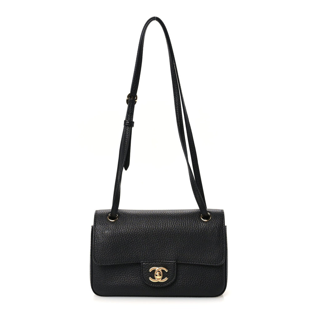 Grained Calfskin Mini Souplissimo Maxi Flap Black