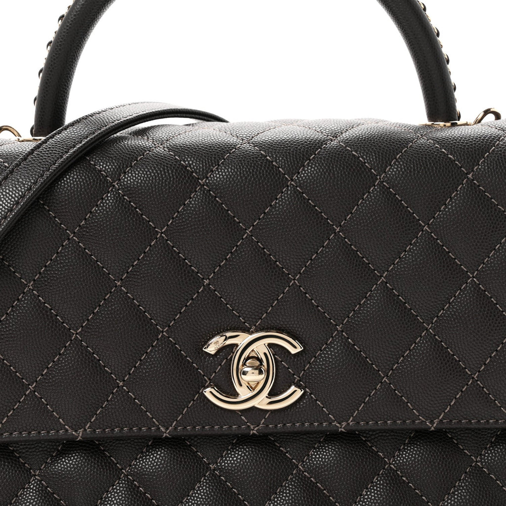 Caviar Quilted Small Coco Handle Flap Dark Brown