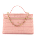 Calfskin Crocodile Embossed Crococo Top Handle Slim Vanity Case With Chain Light Pink