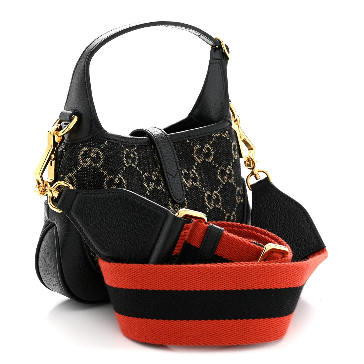 Jacquard Black Denim GG Monogram Textured Dollar Calfskin Mini Jackie 1961 Hobo Black Ivory