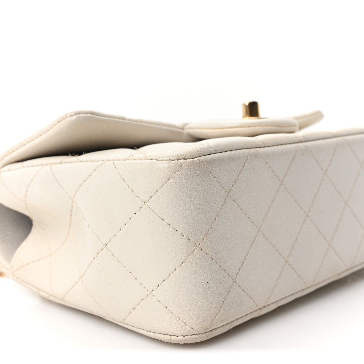 Iridescent Lambskin Quilted Mini Top Handle Rectangular Flap White
