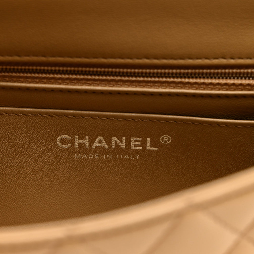 Lambskin Quilted Mini Rectangular Flap Beige