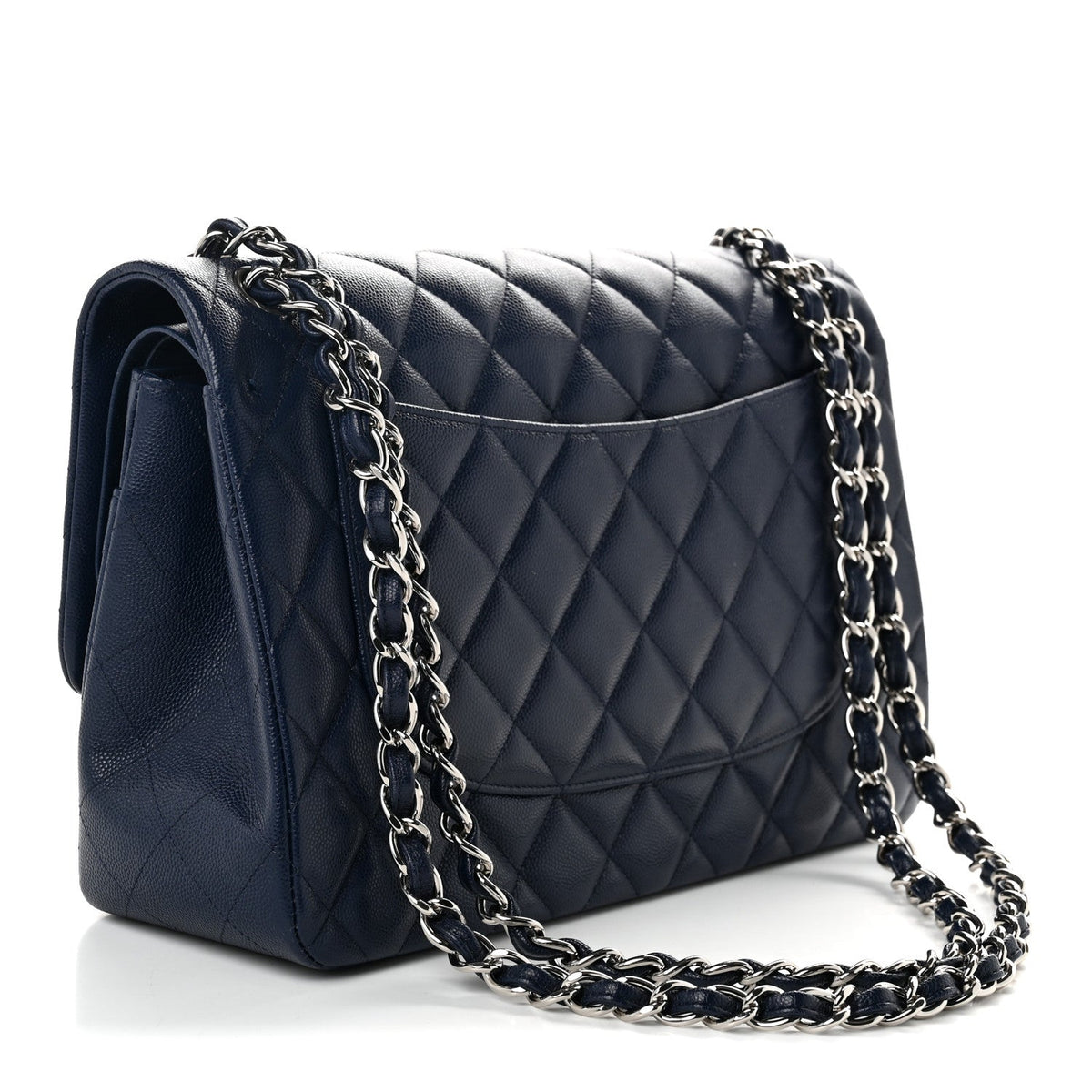 Caviar Quilted Jumbo Double Flap Navy Blue