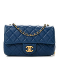 Lambskin Quilted Pearl Crush Mini Rectangular Flap Blue