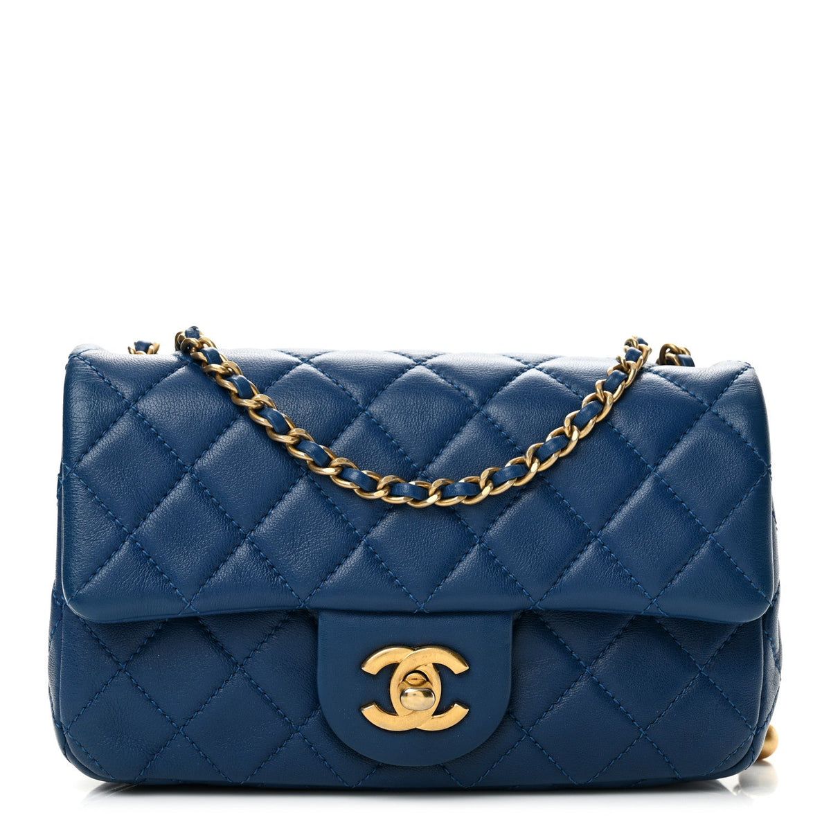 Lambskin Quilted Pearl Crush Mini Rectangular Flap Blue