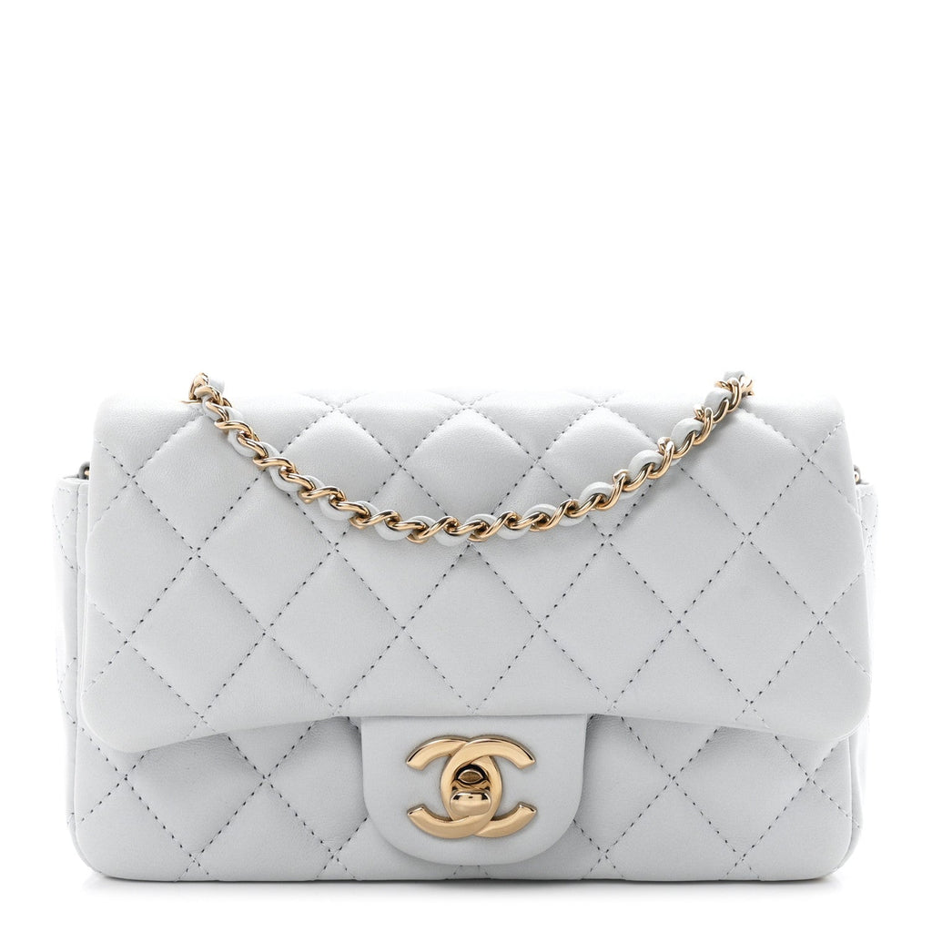 Lambskin Quilted Extra Mini Rectangular Flap Light Blue