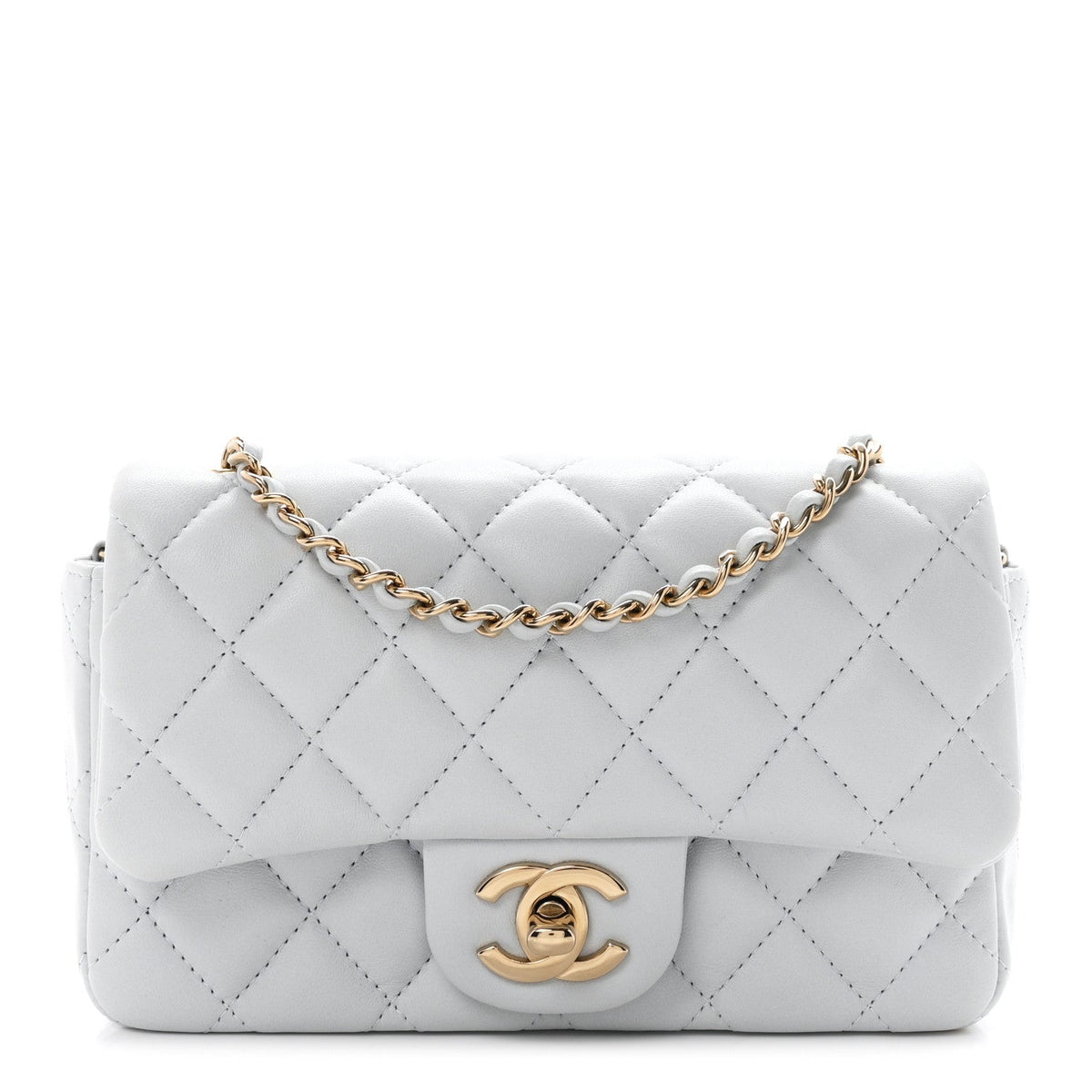 Lambskin Quilted Extra Mini Rectangular Flap Light Blue