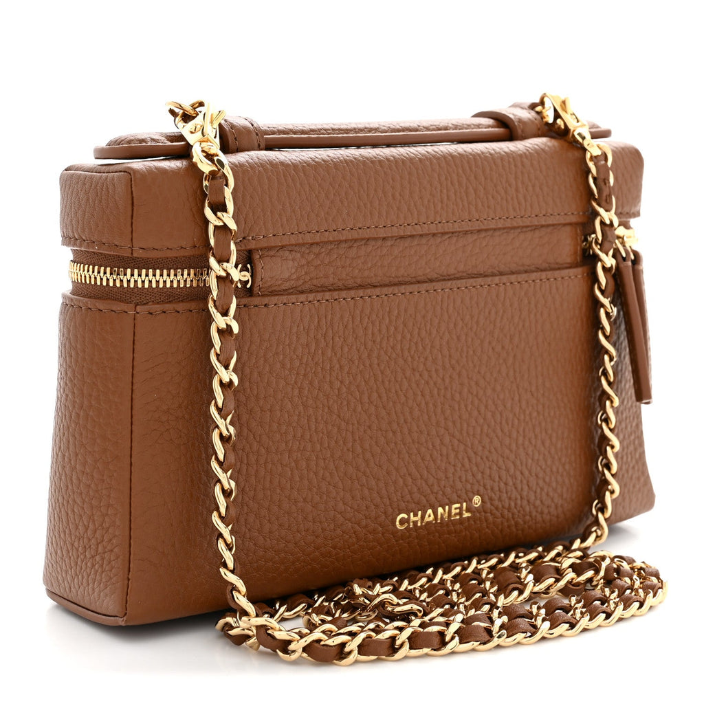 Grained Calfskin Small Supple Trapeze Vanity With Chain Camel