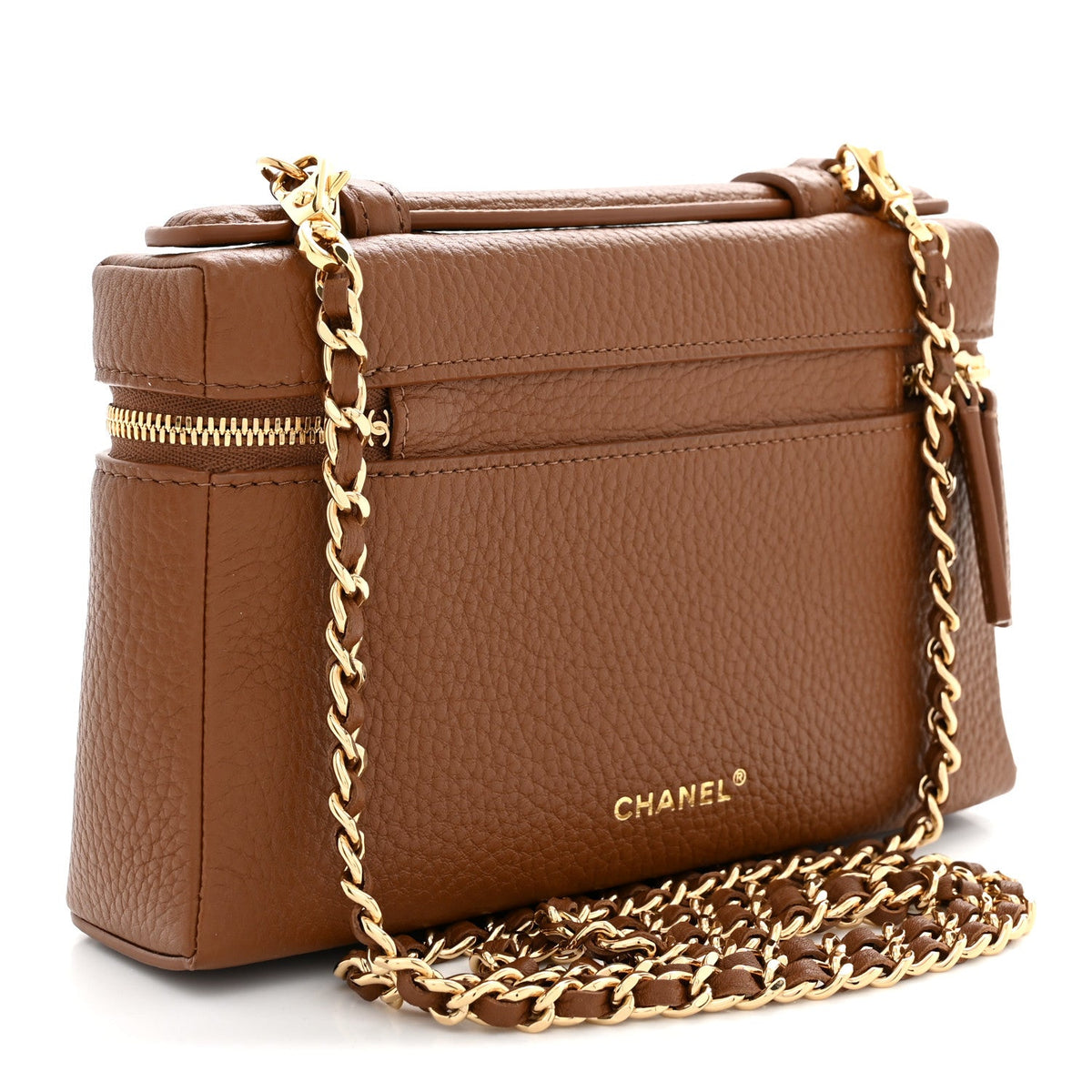 Grained Calfskin Small Supple Trapeze Vanity With Chain Camel