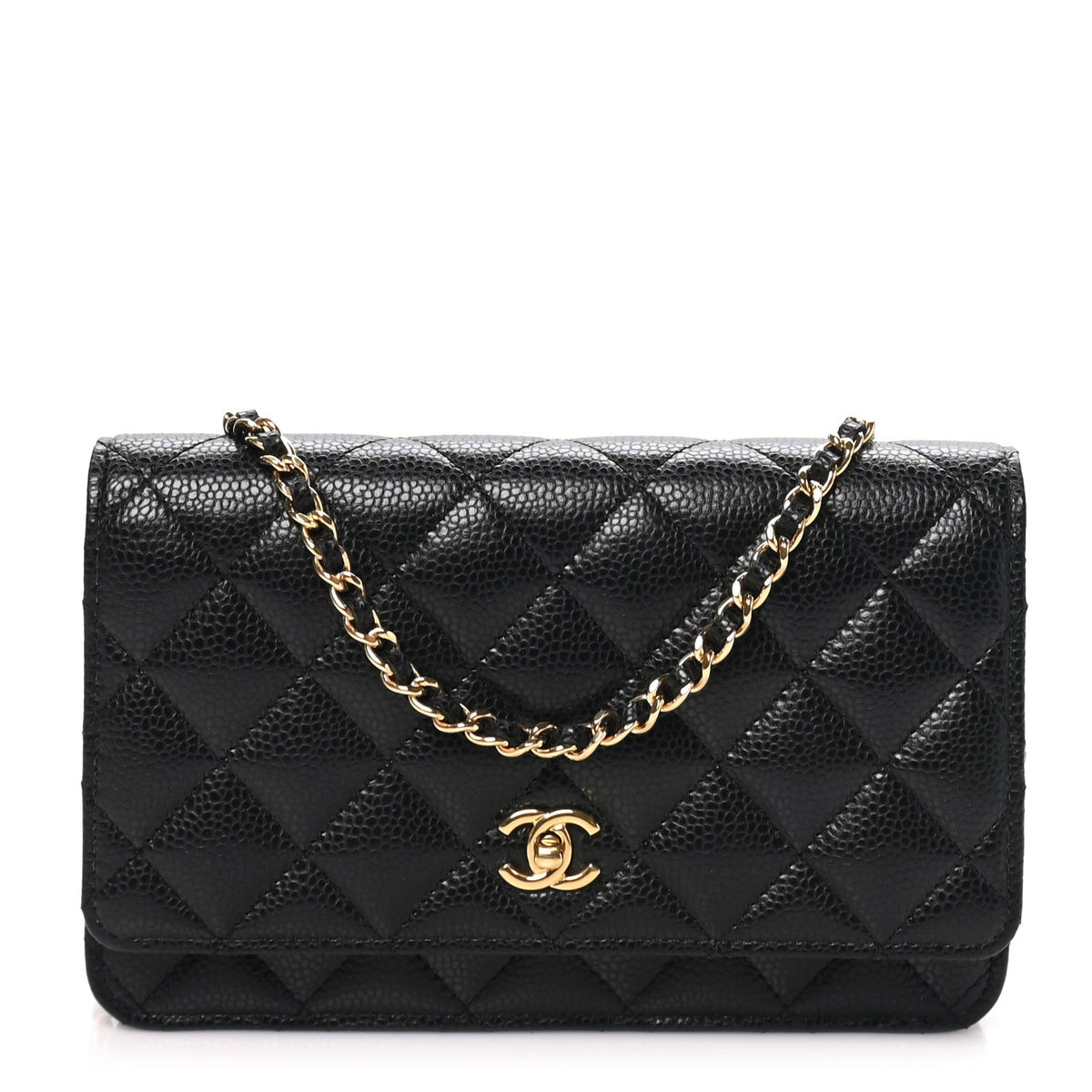Caviar Quilted CC Turnlock Wallet On Chain WOC Black