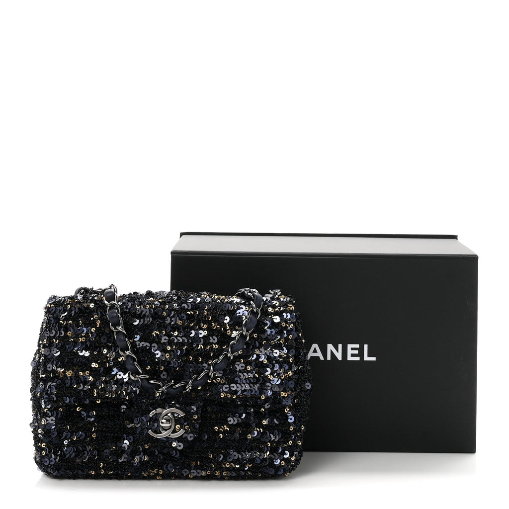 Sequin Mini Rectangular Flap Blue Black Ruthenium