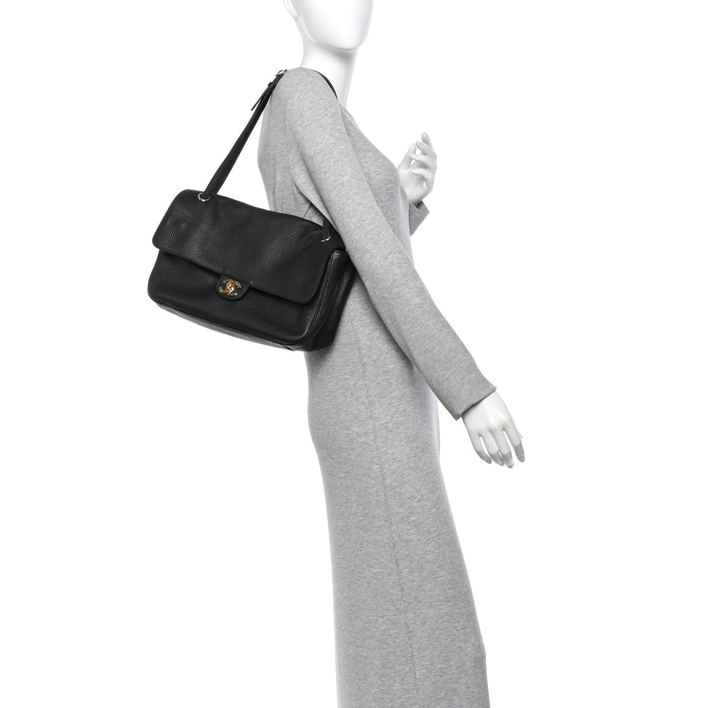 Grained Calfskin Small Souplissimo Maxi Flap Black