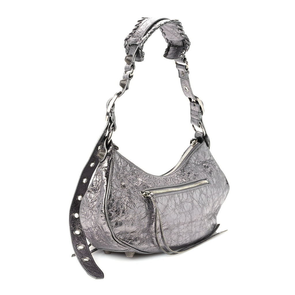 Metallic Agneau Arena Small Le Cagole Shoulder Bag Silver