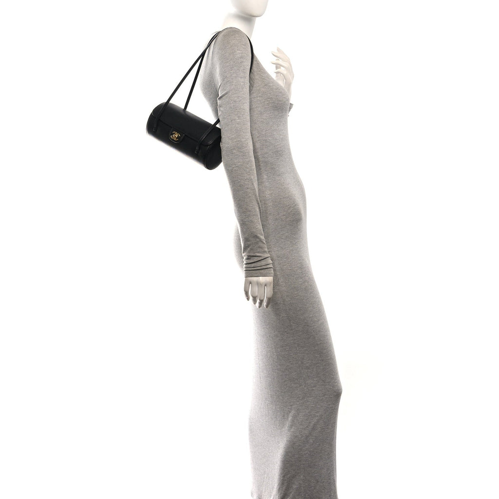 Shiny Caviar Preppy Coco Small Bowling Bag Black