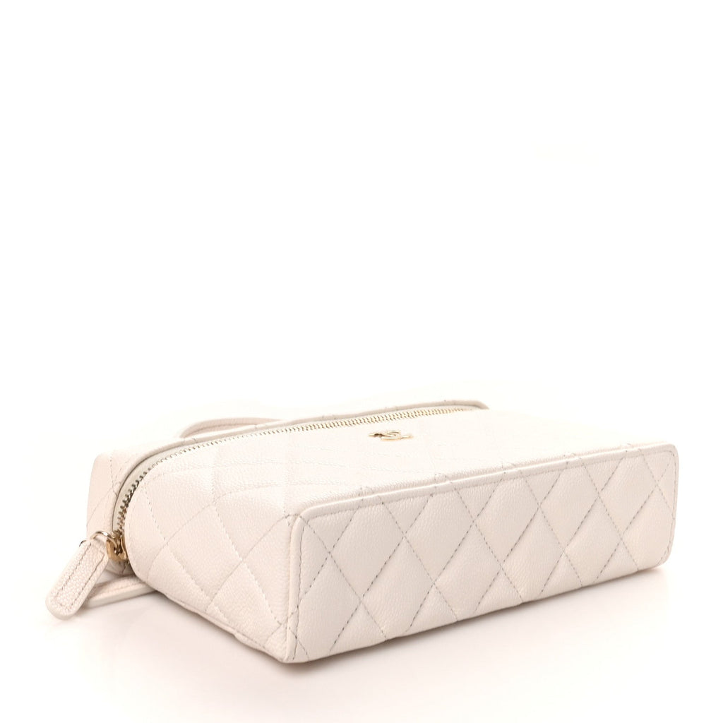 Caviar Quilted Top Handle Slim Vanity With Chain White
