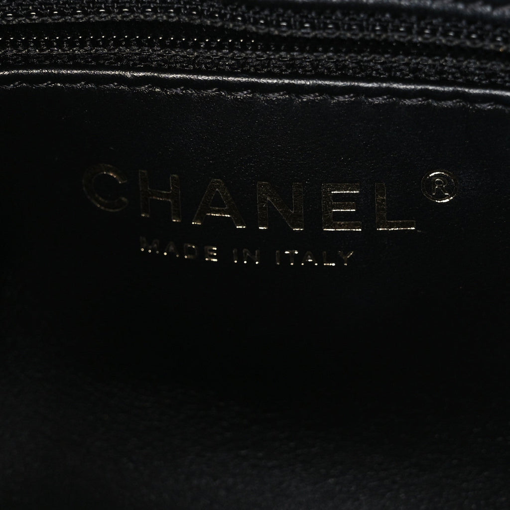 Shiny Aged Calfskin Quilted Nano Kelly Shopper Black