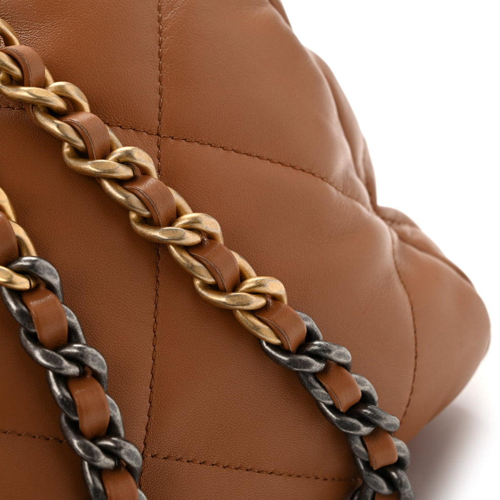 Lambskin Quilted Chanel 19 East West Shopping Bag Brown