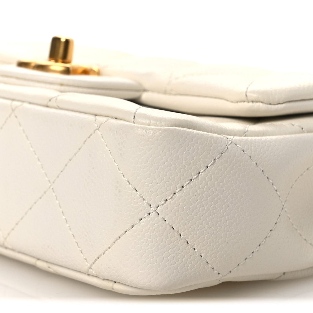 Caviar Quilted Mini Sweetheart Rectangular Flap White
