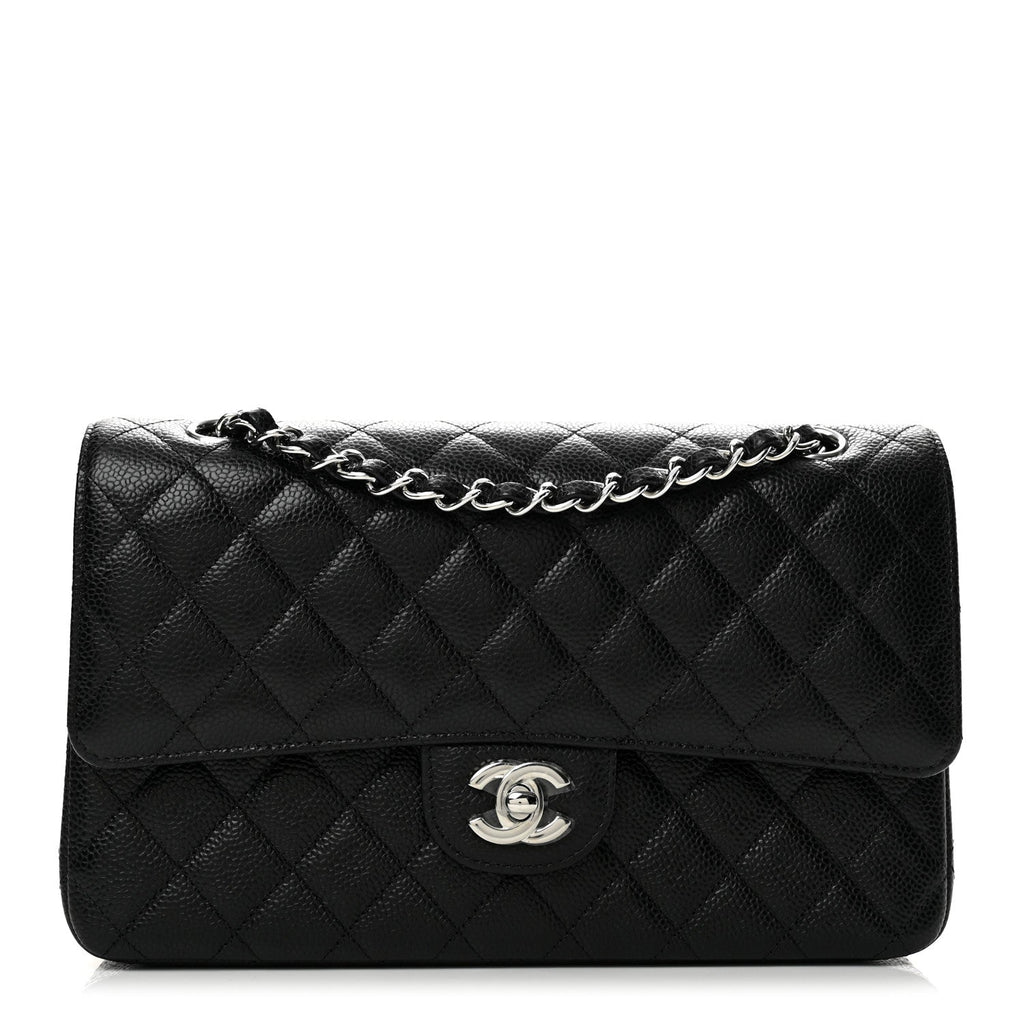 Caviar Quilted Medium Double Flap Black