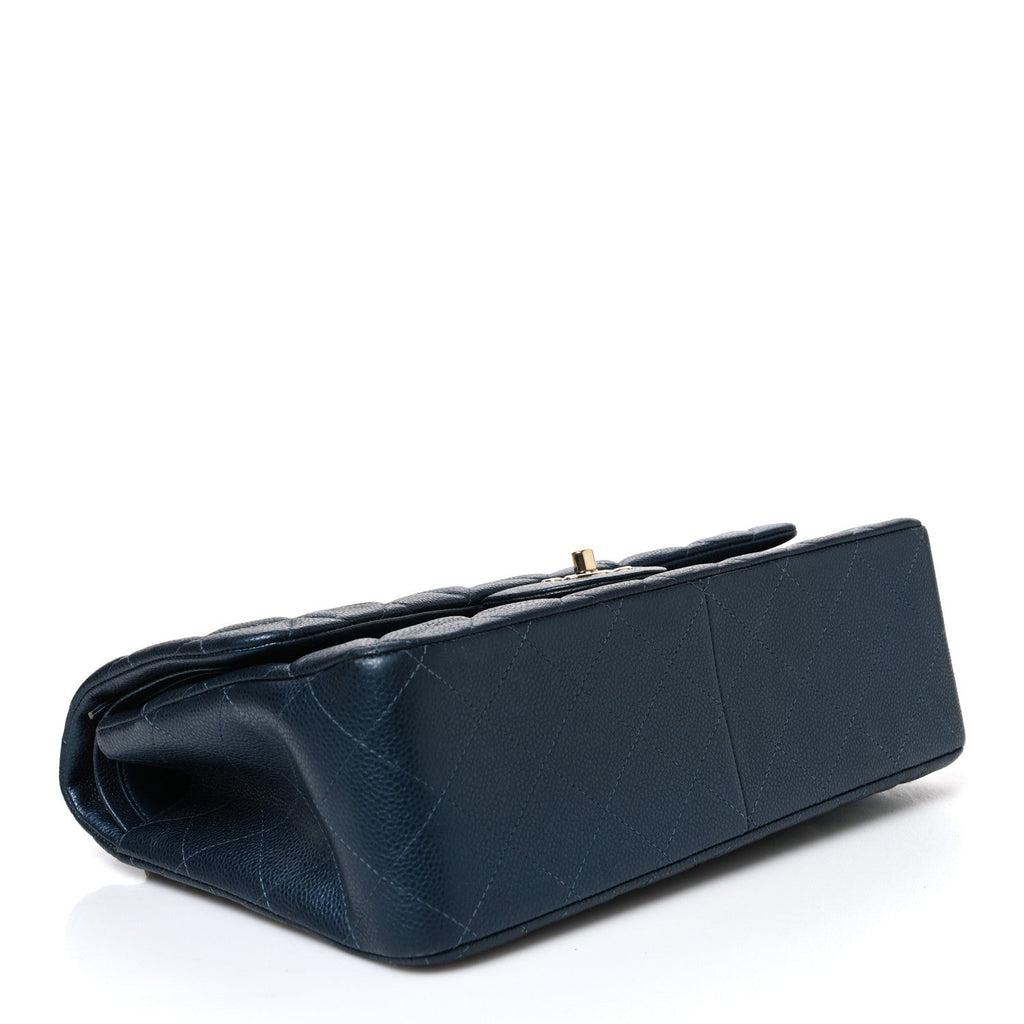 Metallic Caviar Quilted Jumbo Double Flap Blue