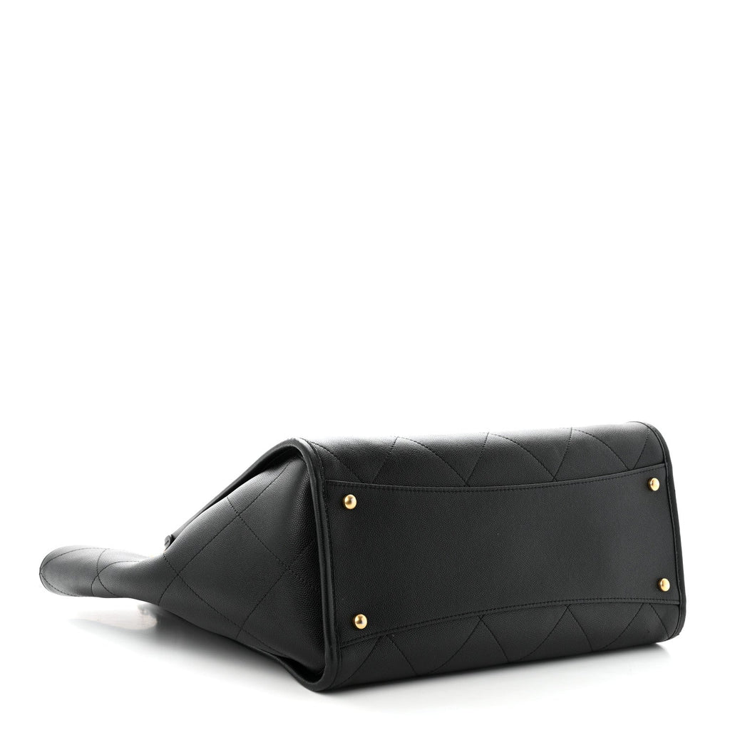 Caviar Stitched Pocket CC Large Tote Black