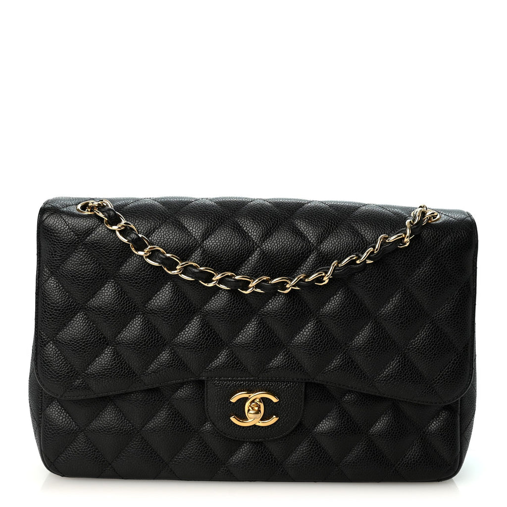 Caviar Quilted Jumbo Double Flap Black