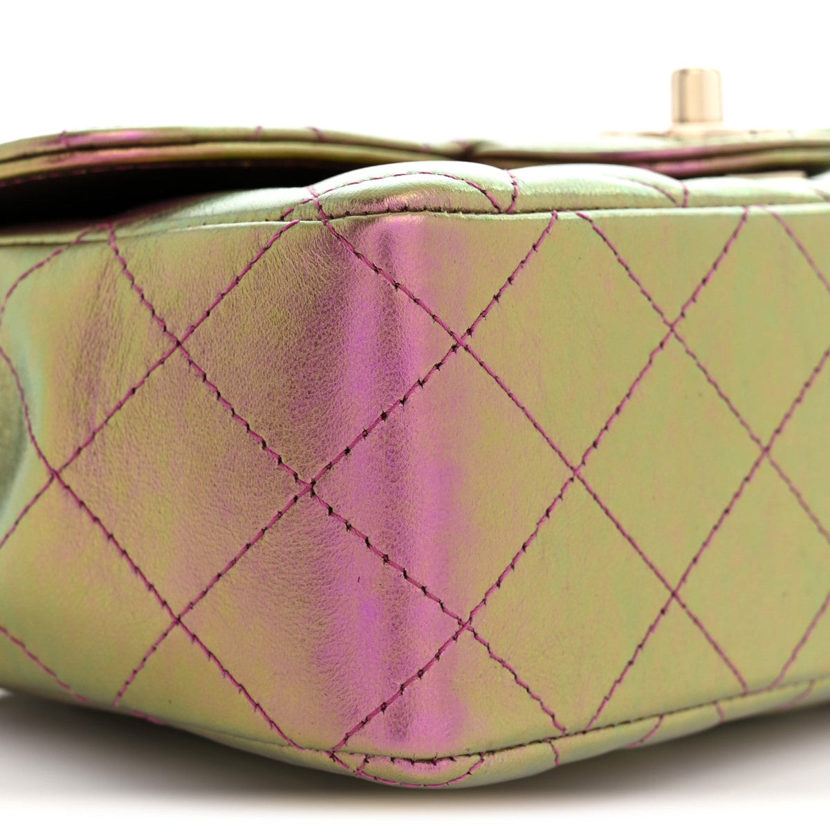 Iridescent Lambskin Quilted Mini Rectangular Flap Purple