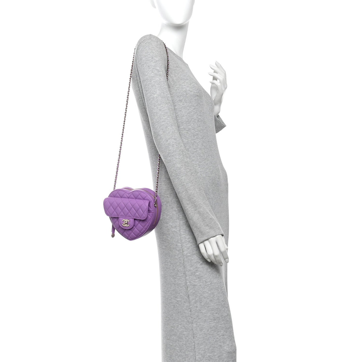 Lambskin Quilted CC In Love Heart Bag Purple