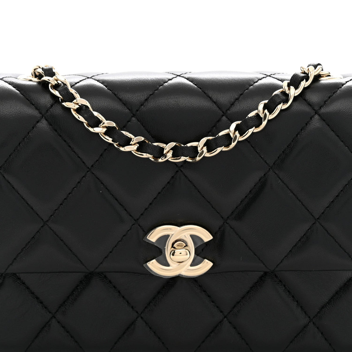 Lambskin Quilted Rectangular Phone Holder Clutch With Chain Black