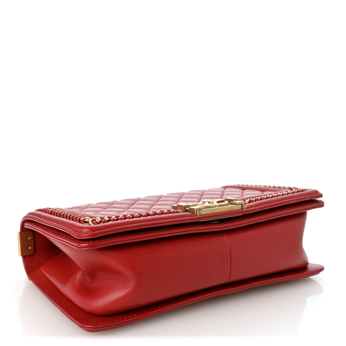 Lambskin Quilted Medium Top Handle Boy Flap Red