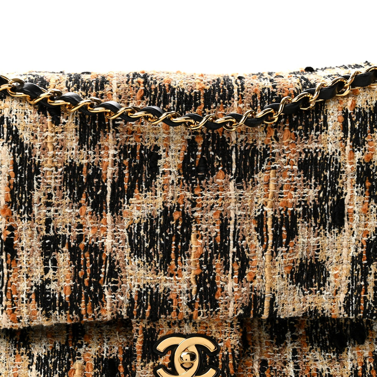Tweed Mixed Fibers Leopard Print Souplissimo Maxi Flap Brown Black White