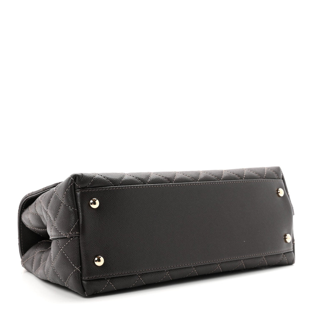 Caviar Quilted Small Coco Handle Flap Dark Brown