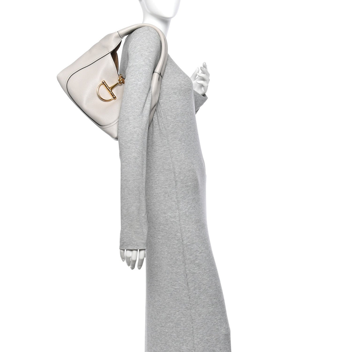 Grained Calfskin Softbit Medium Shoulder Bag Light Grey