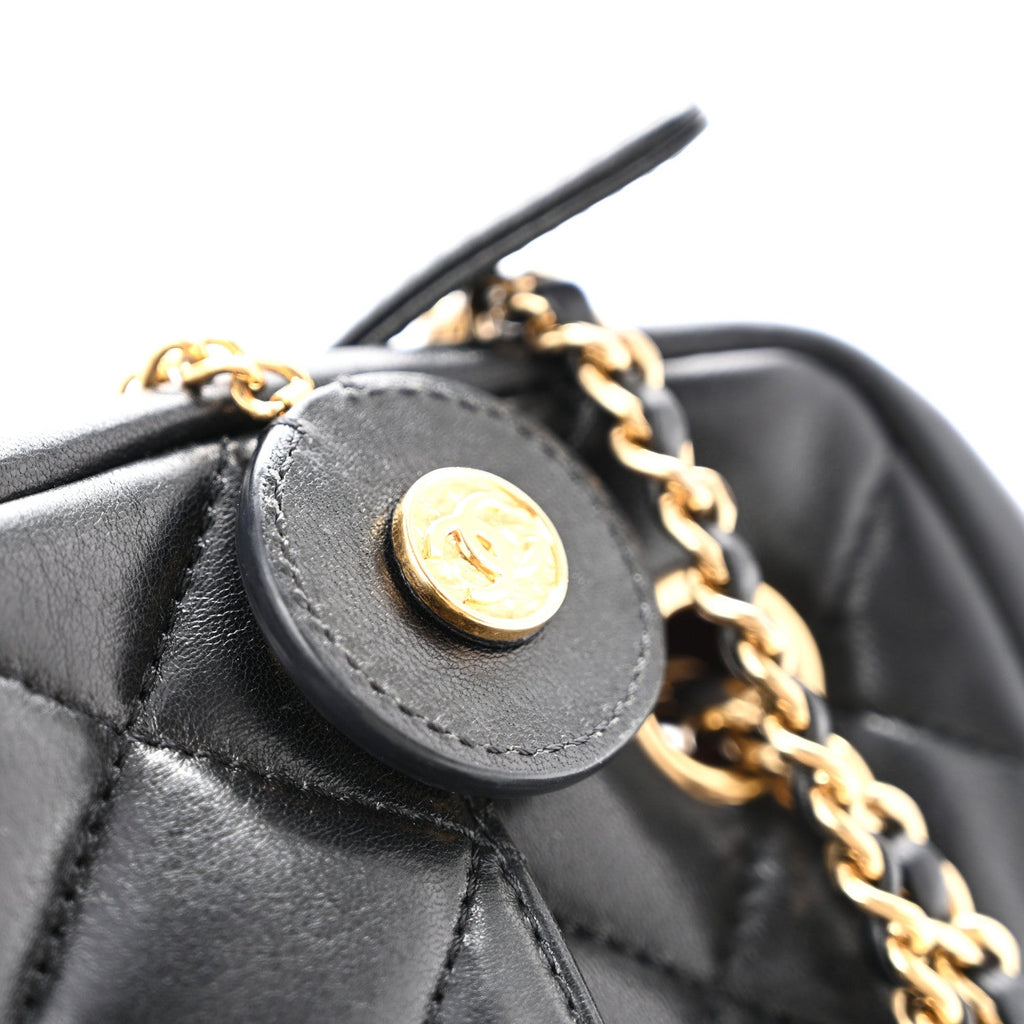 Lambskin Quilted Large Camera Case Black